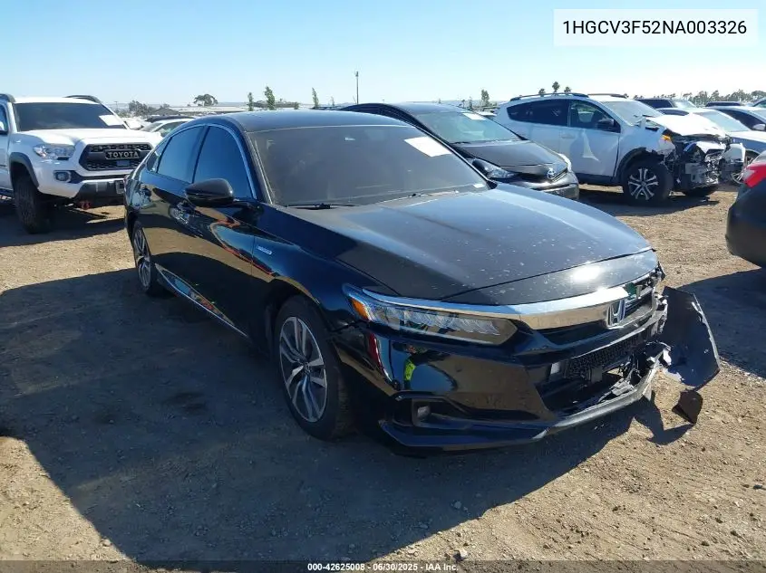 2022 Honda Accord Hybrid Ex-L VIN: 1HGCV3F52NA003326 Lot: 42625008