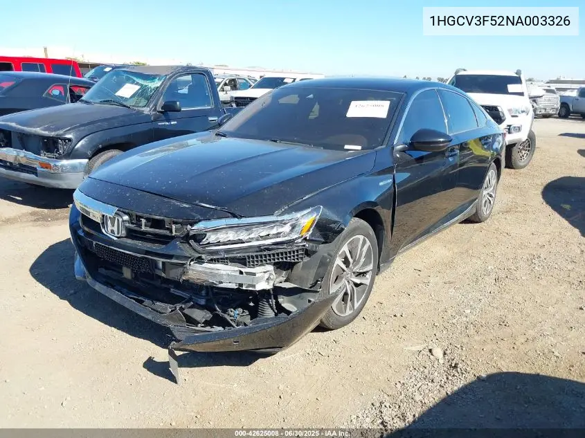 2022 Honda Accord Hybrid Ex-L VIN: 1HGCV3F52NA003326 Lot: 42625008