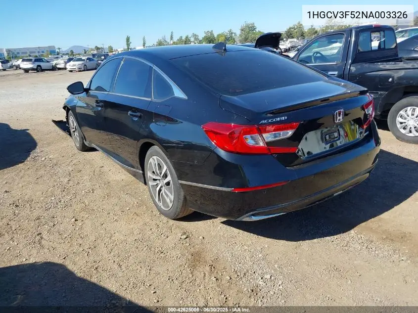 2022 Honda Accord Hybrid Ex-L VIN: 1HGCV3F52NA003326 Lot: 42625008