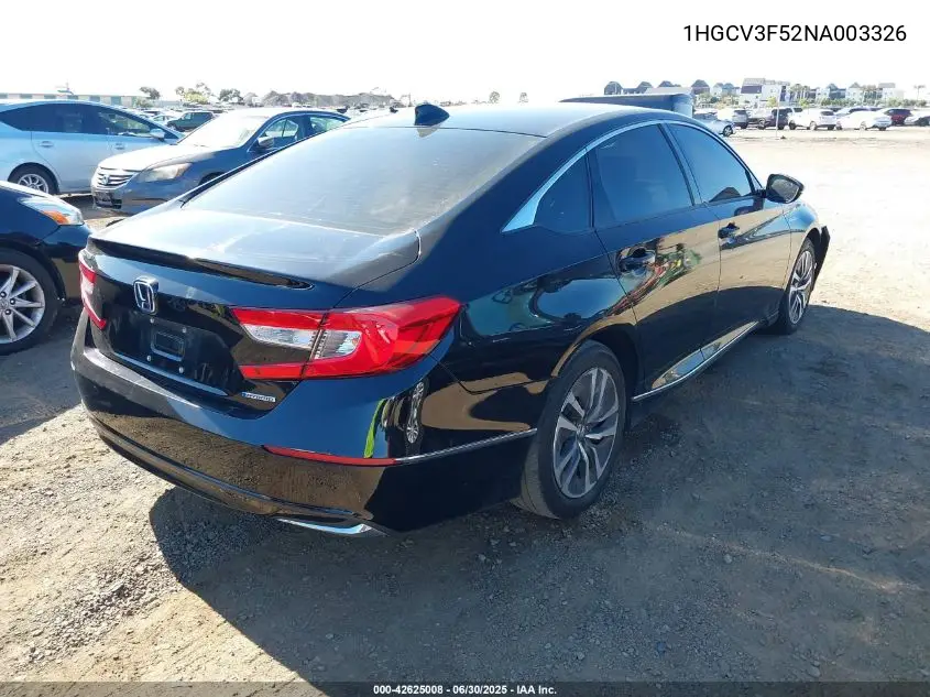 2022 Honda Accord Hybrid Ex-L VIN: 1HGCV3F52NA003326 Lot: 42625008
