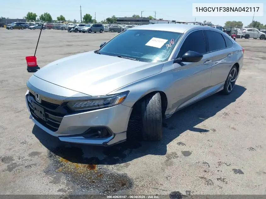 2022 Honda Accord Sport VIN: 1HGCV1F38NA042117 Lot: 42625157