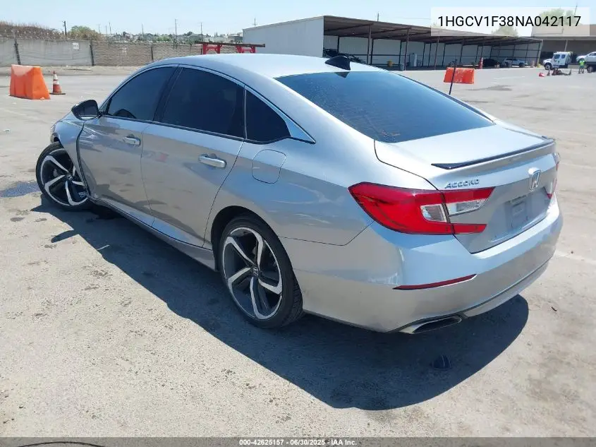 2022 Honda Accord Sport VIN: 1HGCV1F38NA042117 Lot: 42625157