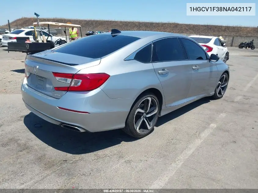 2022 Honda Accord Sport VIN: 1HGCV1F38NA042117 Lot: 42625157