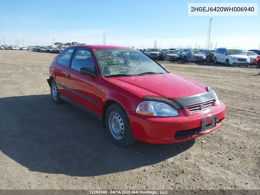 1998 Honda Civic Cx VIN: 2HGEJ6420WH006940 Lot: 12293340