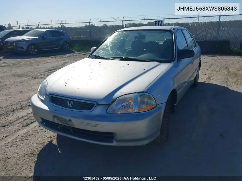 1998 Honda Civic Ex VIN: JHMEJ668XWS805843 Lot: 12305452