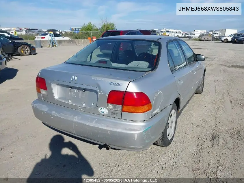 1998 Honda Civic Ex VIN: JHMEJ668XWS805843 Lot: 12305452