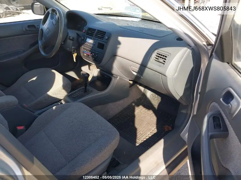1998 Honda Civic Ex VIN: JHMEJ668XWS805843 Lot: 12305452