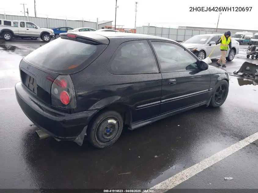 1998 Honda Civic Cx VIN: 2HGEJ6426WH120697 Lot: 41916523