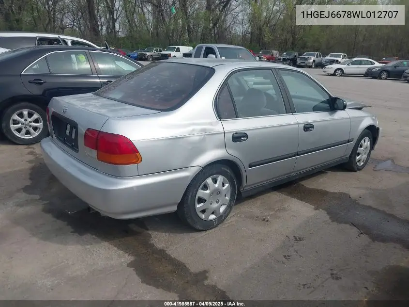 1998 Honda Civic Lx VIN: 1HGEJ6678WL012707 Lot: 41985587