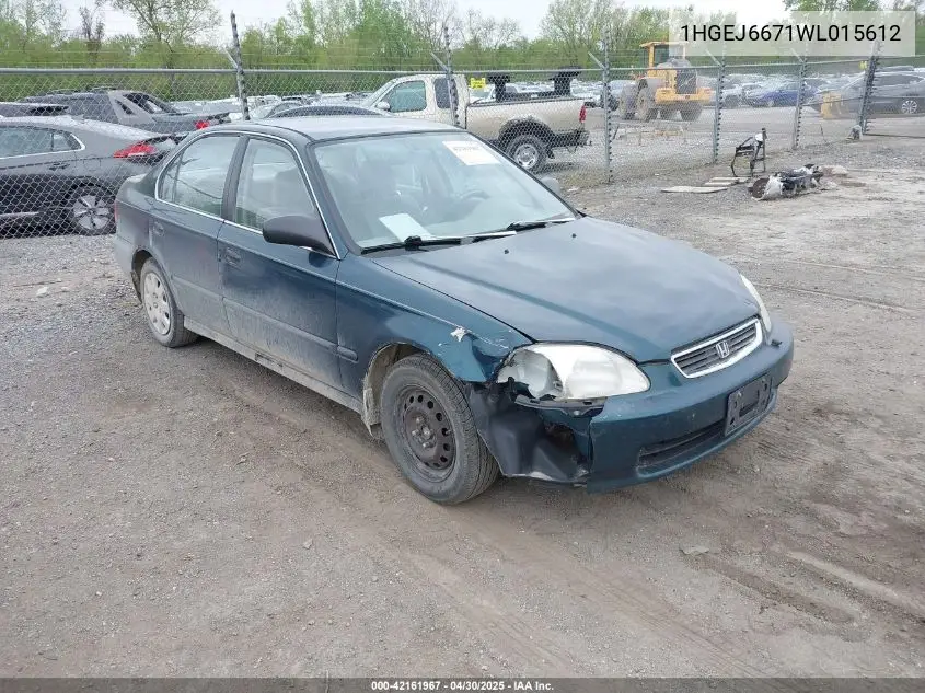 1998 Honda Civic Lx VIN: 1HGEJ6671WL015612 Lot: 42161967