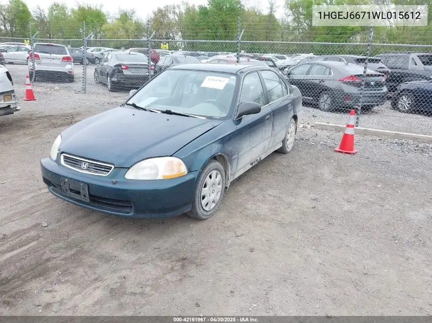 1998 Honda Civic Lx VIN: 1HGEJ6671WL015612 Lot: 42161967