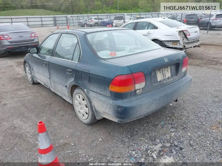 1998 Honda Civic Lx VIN: 1HGEJ6671WL015612 Lot: 42161967