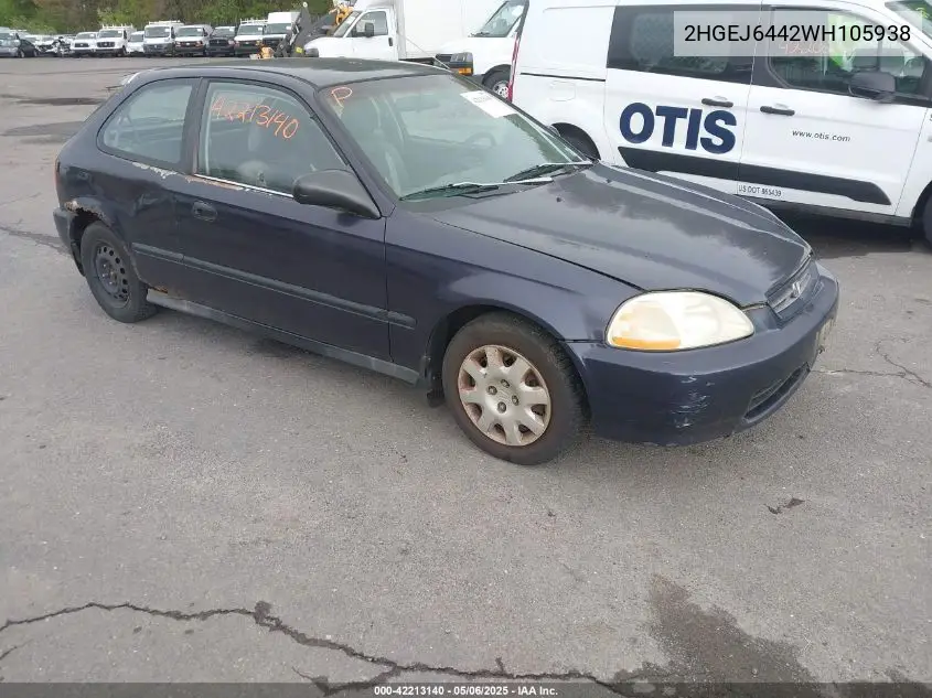 1998 Honda Civic Dx VIN: 2HGEJ6442WH105938 Lot: 42213140