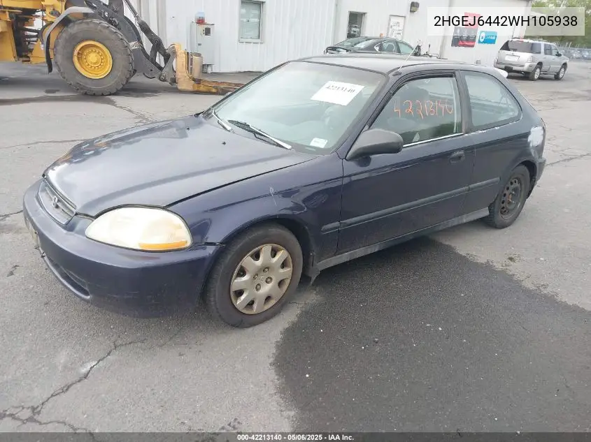 1998 Honda Civic Dx VIN: 2HGEJ6442WH105938 Lot: 42213140