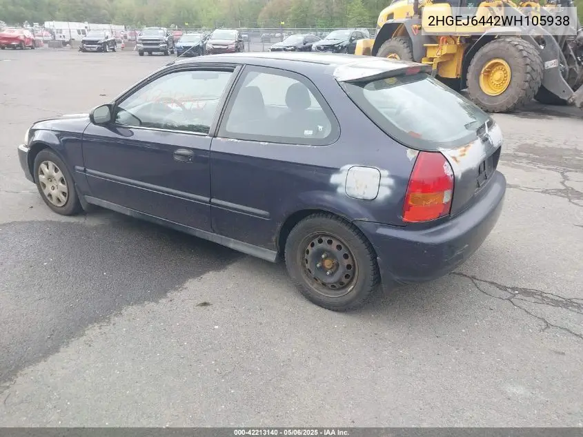 1998 Honda Civic Dx VIN: 2HGEJ6442WH105938 Lot: 42213140