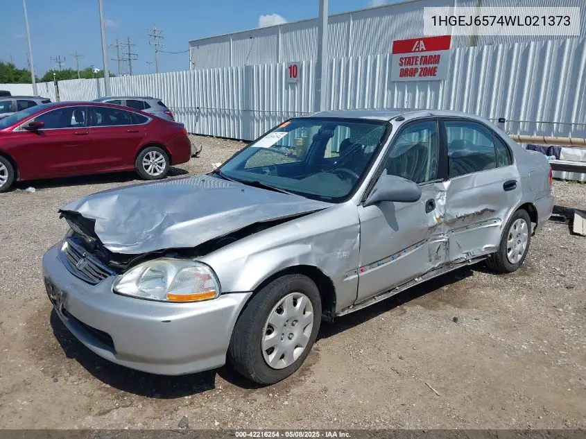1998 Honda Civic Lx VIN: 1HGEJ6574WL021373 Lot: 42216254