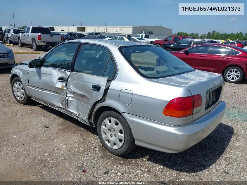 1998 Honda Civic Lx VIN: 1HGEJ6574WL021373 Lot: 42216254