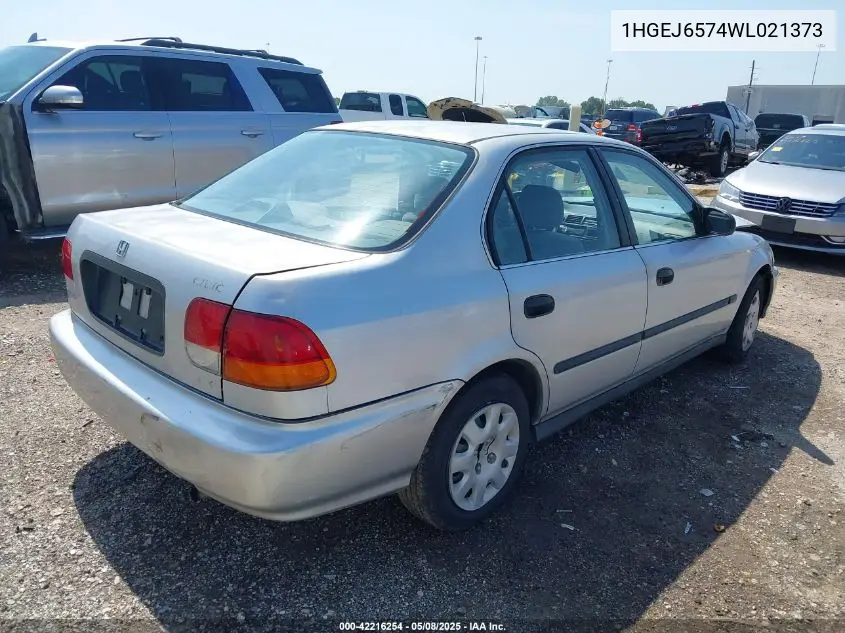 1998 Honda Civic Lx VIN: 1HGEJ6574WL021373 Lot: 42216254