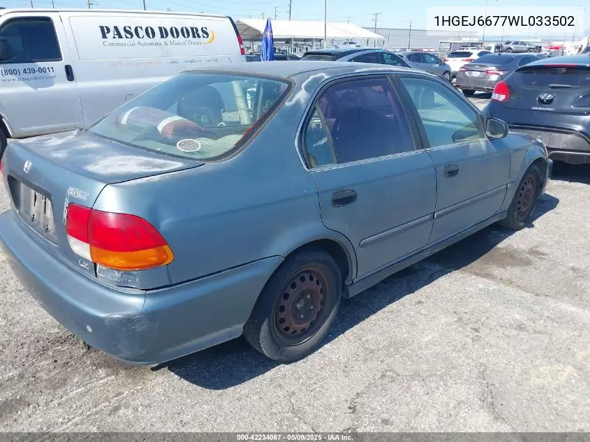 1998 Honda Civic Lx VIN: 1HGEJ6677WL033502 Lot: 42234067