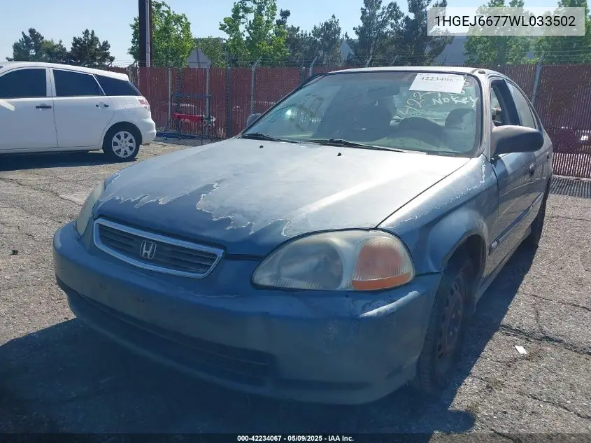 1998 Honda Civic Lx VIN: 1HGEJ6677WL033502 Lot: 42234067