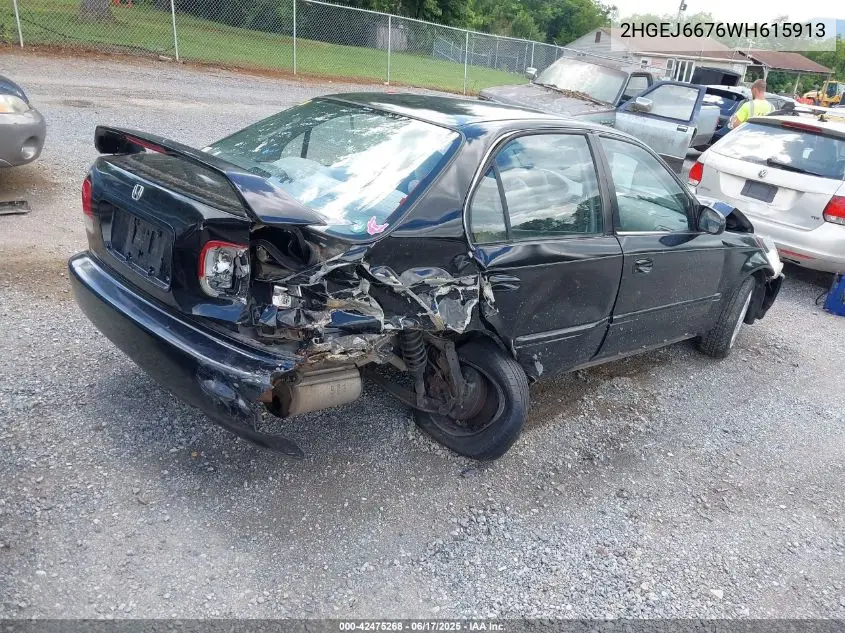 1998 Honda Civic Lx VIN: 2HGEJ6676WH615913 Lot: 42475268