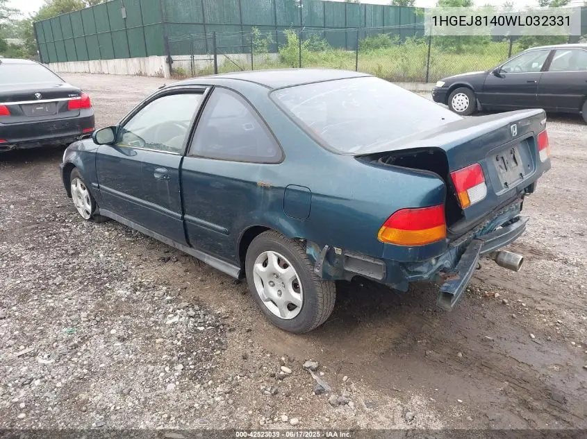 1998 Honda Civic Ex VIN: 1HGEJ8140WL032331 Lot: 42523039