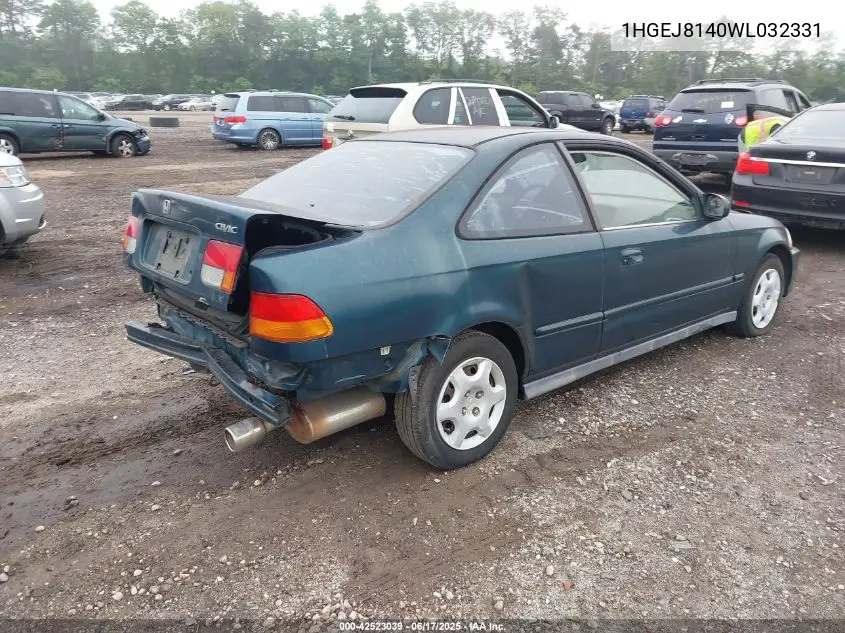 1998 Honda Civic Ex VIN: 1HGEJ8140WL032331 Lot: 42523039