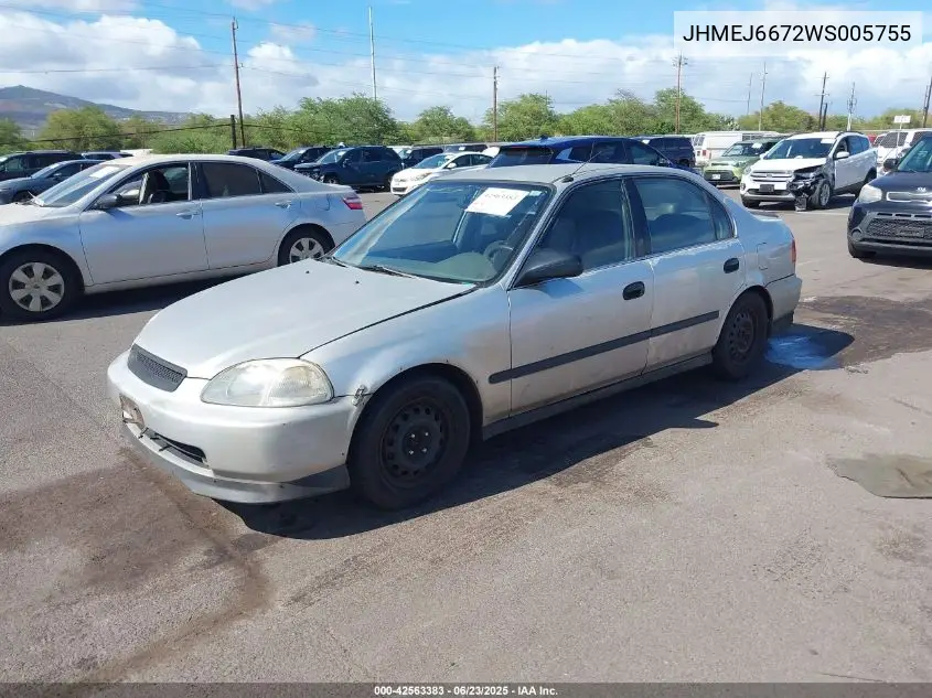 1998 Honda Civic Lx VIN: JHMEJ6672WS005755 Lot: 42563383