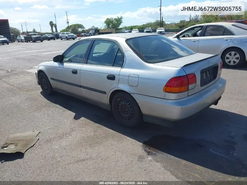 1998 Honda Civic Lx VIN: JHMEJ6672WS005755 Lot: 42563383