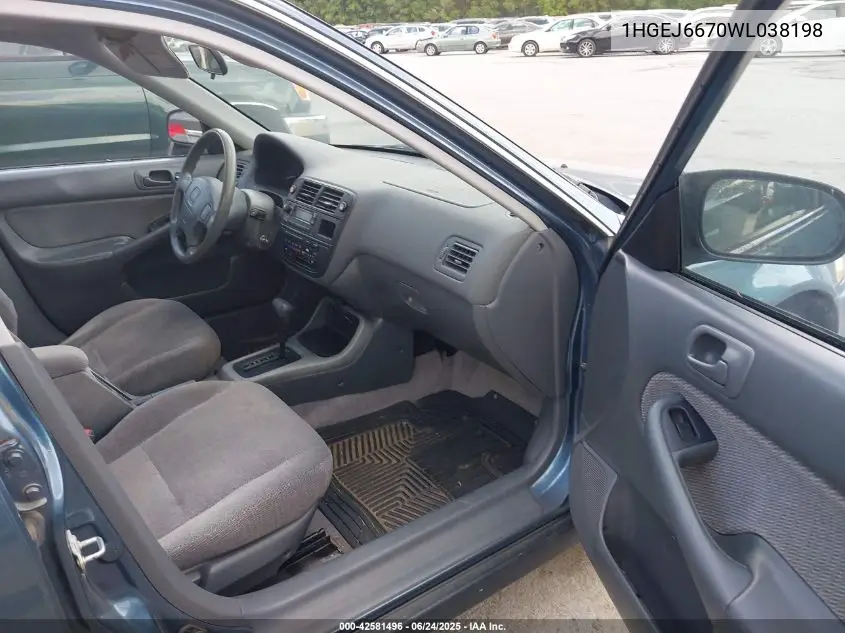 1998 Honda Civic Lx VIN: 1HGEJ6670WL038198 Lot: 42581496