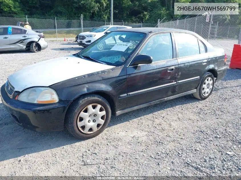 1998 Honda Civic Lx VIN: 2HGEJ6670WH569799 Lot: 42597698