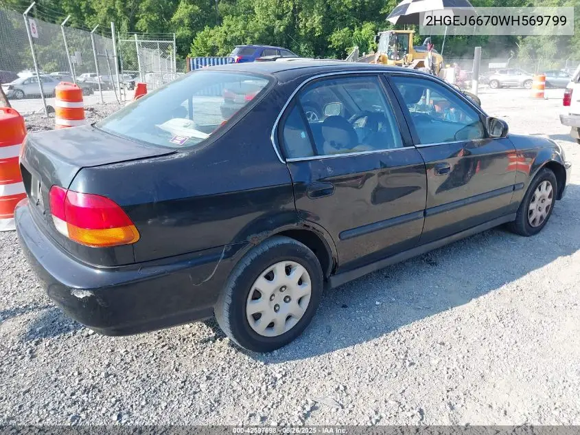 1998 Honda Civic Lx VIN: 2HGEJ6670WH569799 Lot: 42597698