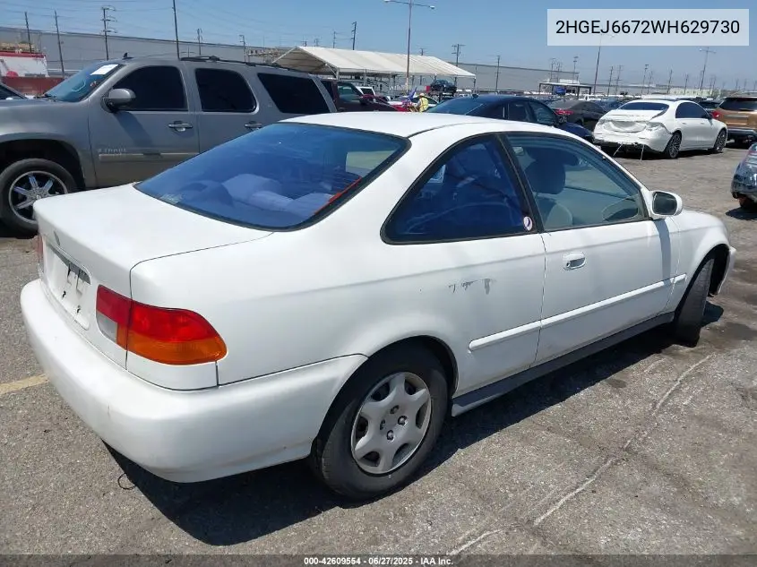1998 Honda Civic Lx VIN: 2HGEJ6672WH629730 Lot: 42609554