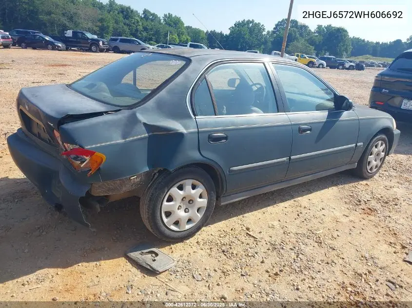 1998 Honda Civic Lx VIN: 2HGEJ6572WH606692 Lot: 42612372