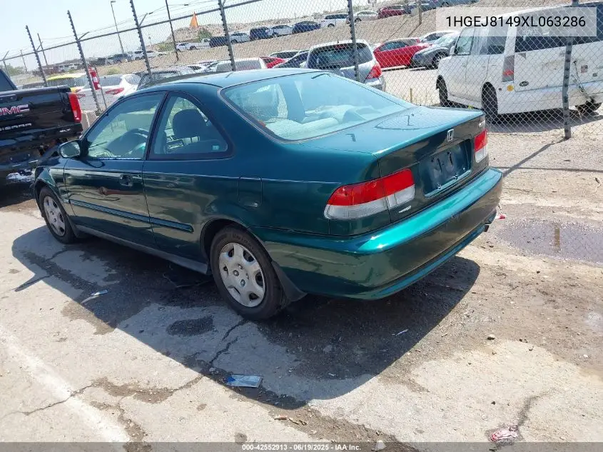1999 Honda Civic Ex VIN: 1HGEJ8149XL063286 Lot: 42552913