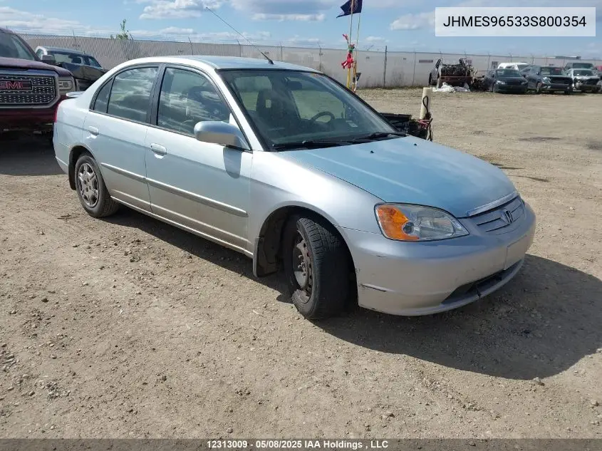 2003 Honda Civic Ima VIN: JHMES96533S800354 Lot: 12313009