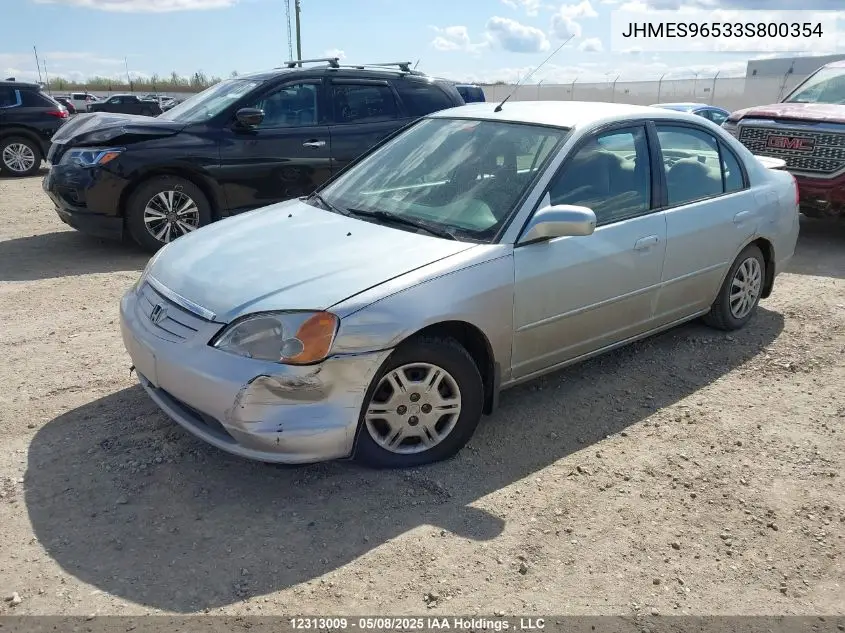 2003 Honda Civic Ima VIN: JHMES96533S800354 Lot: 12313009