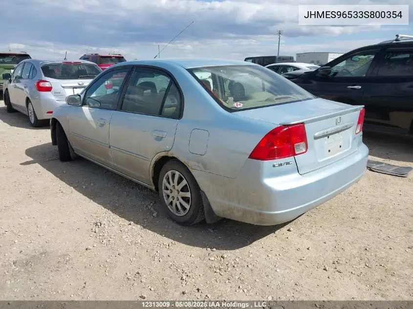 2003 Honda Civic Ima VIN: JHMES96533S800354 Lot: 12313009