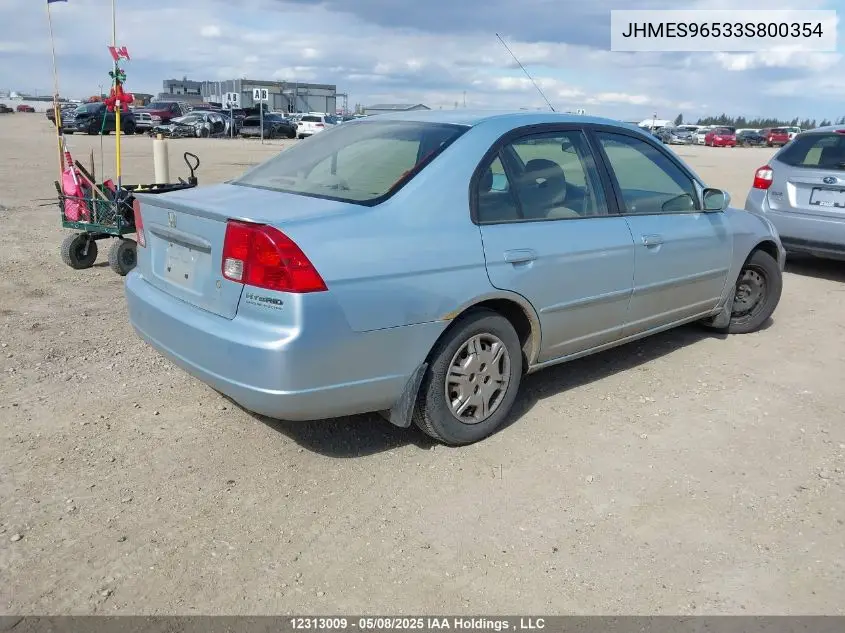 2003 Honda Civic Ima VIN: JHMES96533S800354 Lot: 12313009