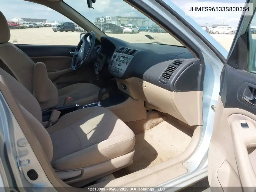 2003 Honda Civic Ima VIN: JHMES96533S800354 Lot: 12313009