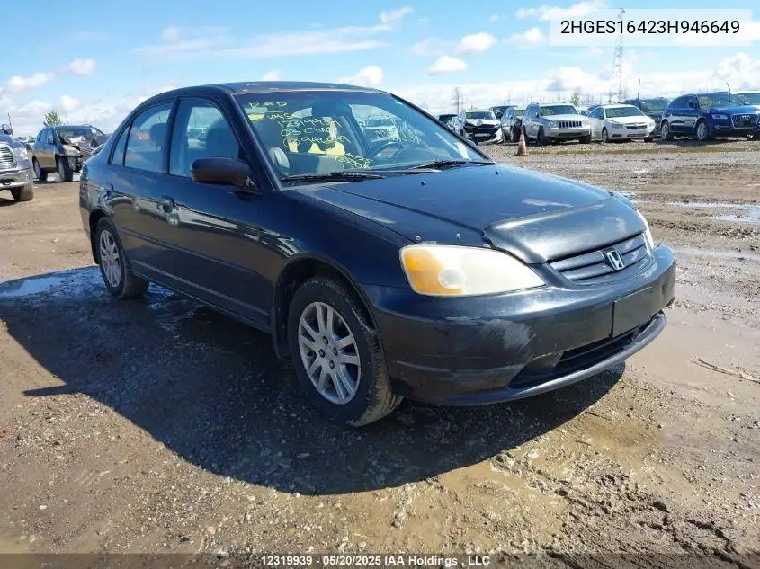 2003 Honda Civic Dx-G VIN: 2HGES16423H946649 Lot: 12319939