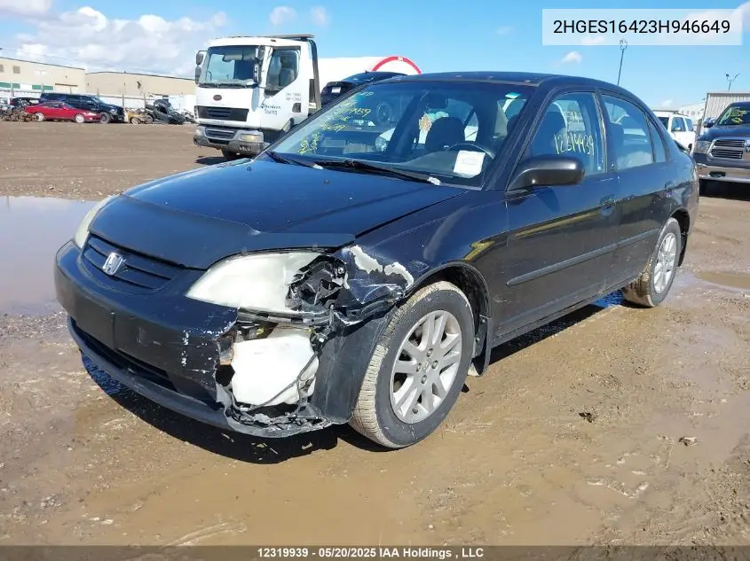 2003 Honda Civic Dx-G VIN: 2HGES16423H946649 Lot: 12319939