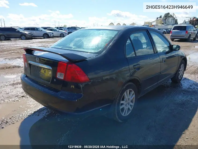 2003 Honda Civic Dx-G VIN: 2HGES16423H946649 Lot: 12319939
