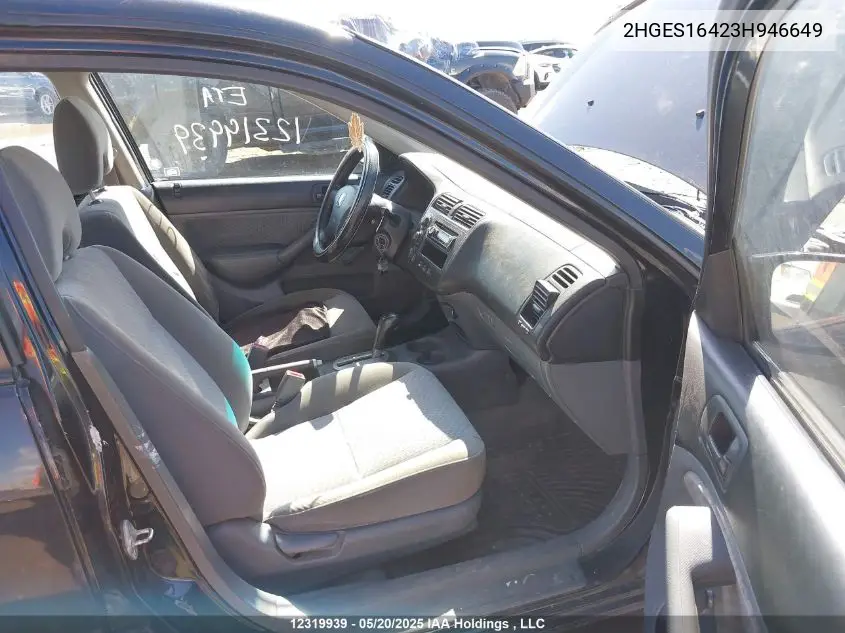 2003 Honda Civic Dx-G VIN: 2HGES16423H946649 Lot: 12319939