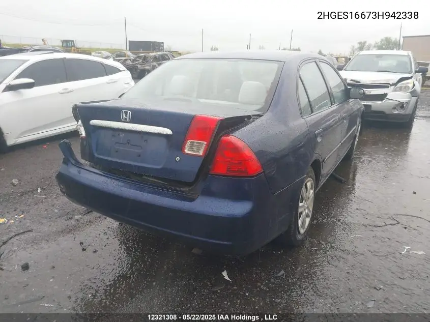 2003 Honda Civic Lx VIN: 2HGES16673H942338 Lot: 12321308