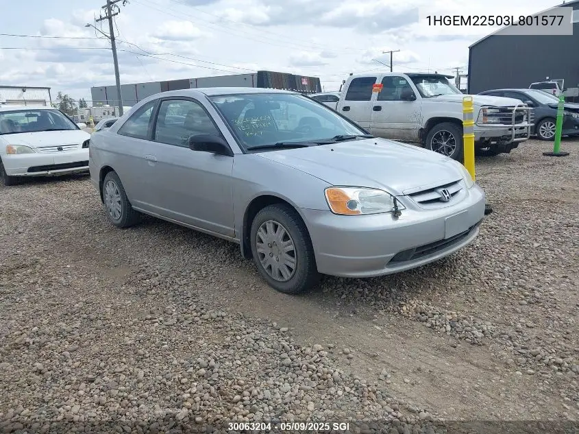 2003 Honda Civic Lx VIN: 1HGEM22503L801577 Lot: 30063204