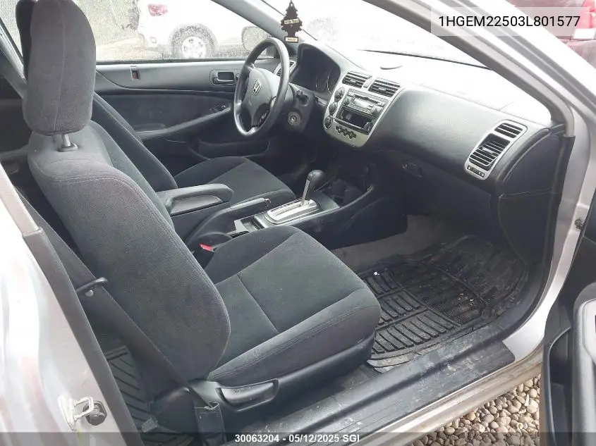 2003 Honda Civic Lx VIN: 1HGEM22503L801577 Lot: 30063204
