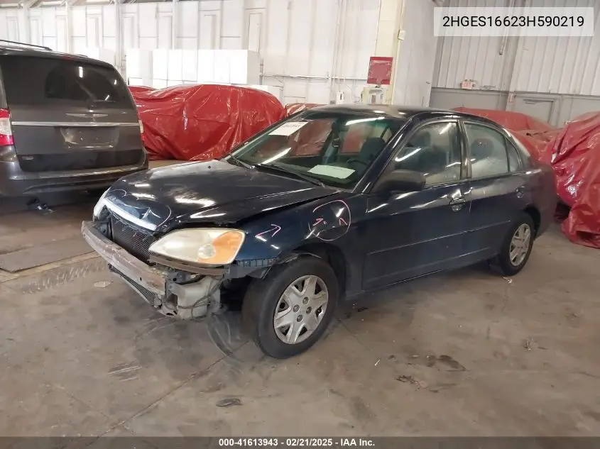 2003 Honda Civic Lx VIN: 2HGES16623H590219 Lot: 41613943