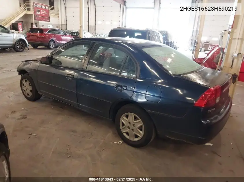 2003 Honda Civic Lx VIN: 2HGES16623H590219 Lot: 41613943