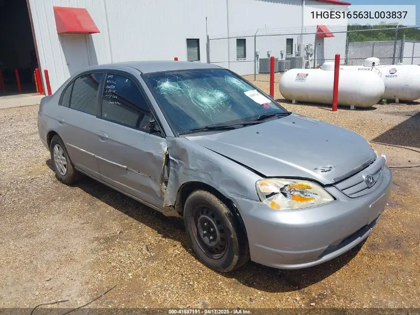 2003 Honda Civic Lx VIN: 1HGES16563L003837 Lot: 41887191